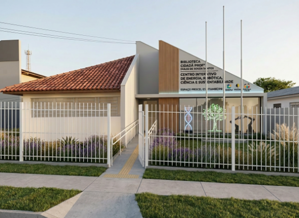 Renderização do Centro Interativo de Energia, Robótica, Ciência e Sustentabilidade na Biblioteca Cidadã Profª Dulce de Souza Santos
